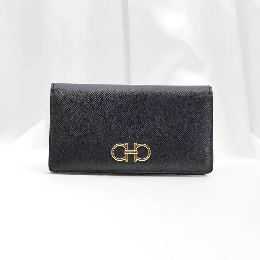[BUNJANG] Salvatore Ferragamo 22 D779 Black Calfskin Gancini Continental Wallet / 페라가모 22 D779 블랙 카프스킨 금장 바라 콘티넨탈 장지갑