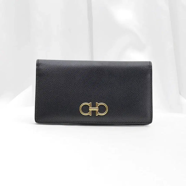 [BUNJANG] Salvatore Ferragamo 22 D779 Black Calfskin Gancini Continental Wallet / 페라가모 22 D779 블랙 카프스킨 금장 바라 콘티넨탈 장지갑