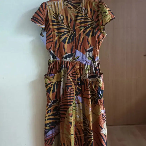 [BUNJANG] Asa Cotton Leaf Pattern Dress / 아사면 나뭇잎 패턴 원피스
