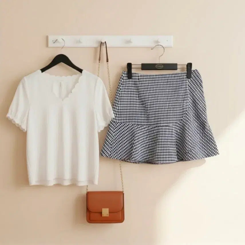 [BUNJANG] Women's Mini Check Skirt with Frills / 새상품 여성 미니 스커트 55 치마 체크 스커트 프릴 여자 스커트 새제품