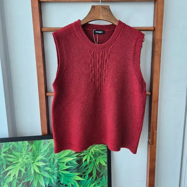[BUNJANG] VIVIDIFY Cable Knit Vest Burgundy / (새상품) VIVIDIFY 니트 조끼 버건디