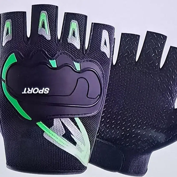 [BUNJANG] Men's Cycling Half Gloves (Black/Green) / 남성용 사이클링 하프 장갑( 블랙/그린)