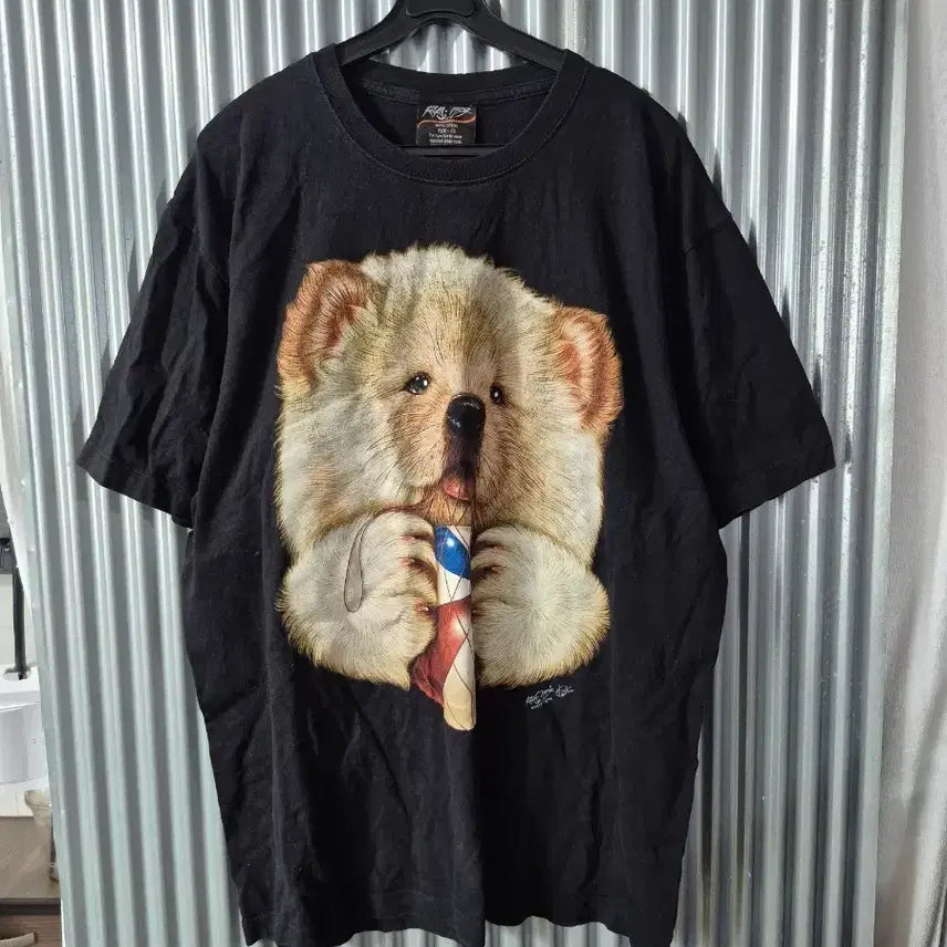 [BUNJANG] XL Rock Chang Short-Sleeve T-Shirt with Bear Character Printing / XL 락창 반팔티 곰돌이 캐릭터 프린팅