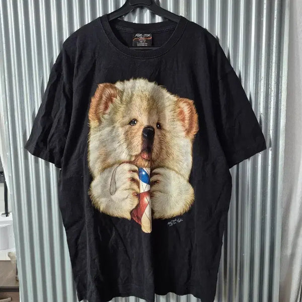 [BUNJANG] XL Rock Chang Short-Sleeve T-Shirt with Bear Character Printing / XL 락창 반팔티 곰돌이 캐릭터 프린팅