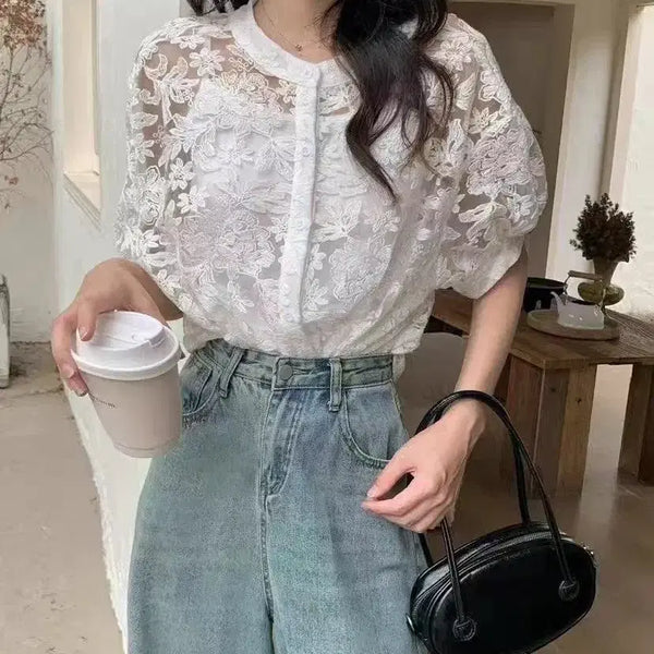 [BUNJANG] White Lace Blouse / 새상품) 레이스 블라우스 화이트