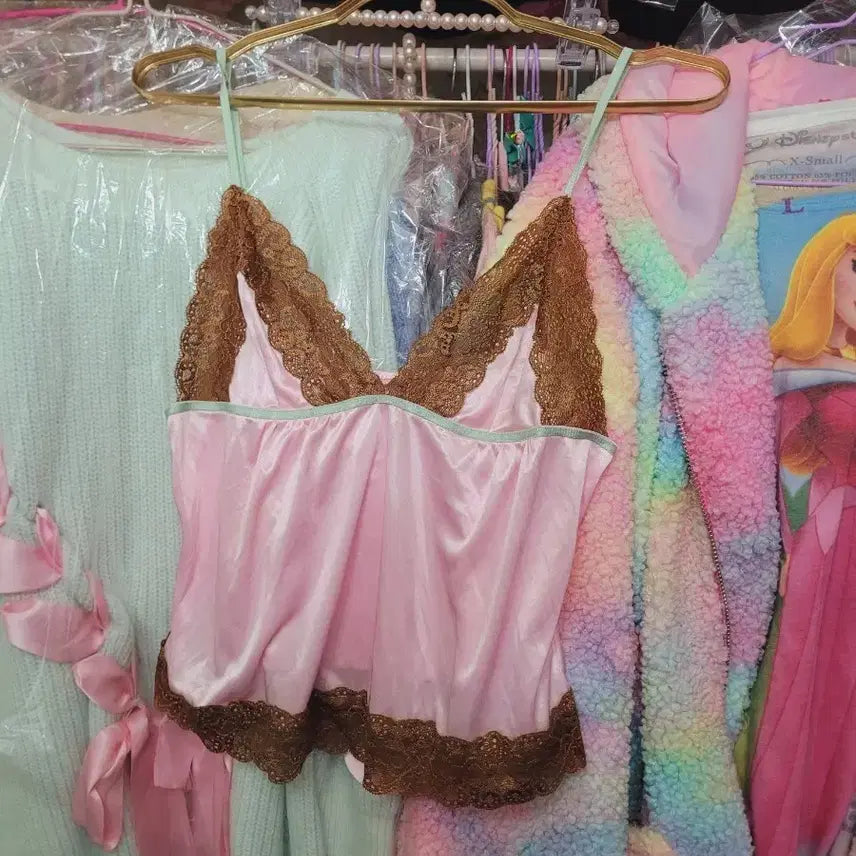[BUNJANG] Satin Lace Bustier Pink Brown Imported M / 새틴 레이스 뷔스티에 핑크 브라운 수입M