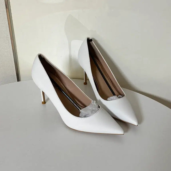 [BUNJANG] White High Heel Pumps - 8cm Heel, Size 230 / @새상품 230사이즈 8cm 화이트 하이힐 펌프스 구두