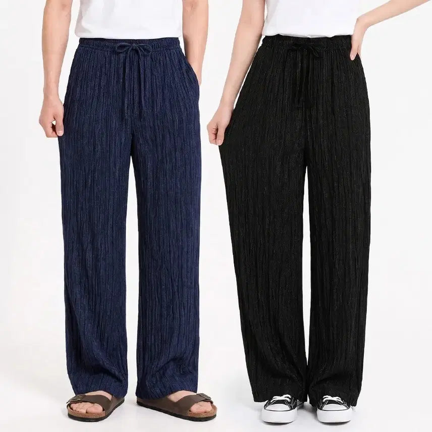 [BUNJANG] Unisex Plus Size Pleated Elastic Waist Pants / 남녀공용 빅사이즈 주름 밴딩 긴바지