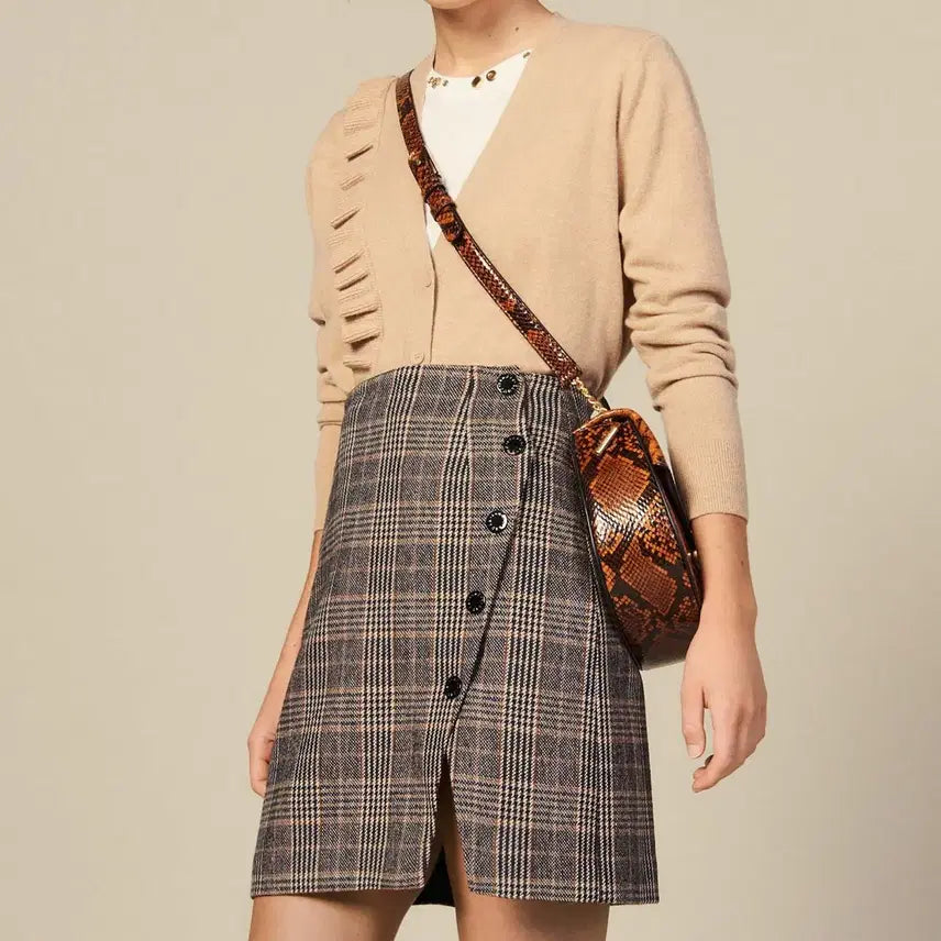 [BUNJANG] Sandro Wool Blend Check Wrap Skirt Size 1 / (새상품) 산드로 울혼방 체크 스커트 1사이즈