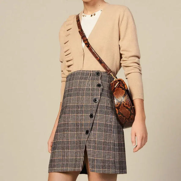 [BUNJANG] Sandro Wool Blend Check Wrap Skirt Size 1 / (새상품) 산드로 울혼방 체크 스커트 1사이즈