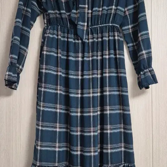 [BUNJANG] Deep Green Plaid Long Dress with Ribbon Detail / 롱원피스 딥그린