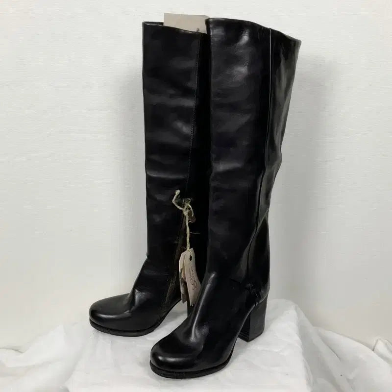[BUNJANG] AS98 Italian Leather Black Platform Long Boots (Size 36) / AS98/이태리 가죽 롱 부츠 블랙 통굽 36 230/라덴