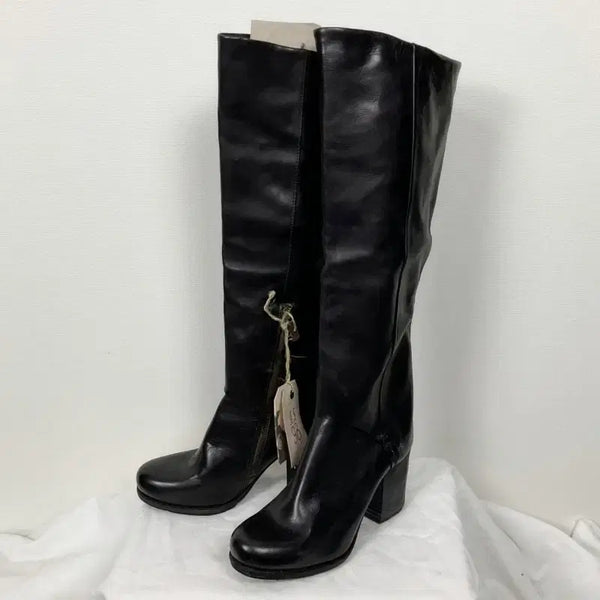 [BUNJANG] AS98 Italian Leather Black Platform Long Boots (Size 36) / AS98/이태리 가죽 롱 부츠 블랙 통굽 36 230/라덴