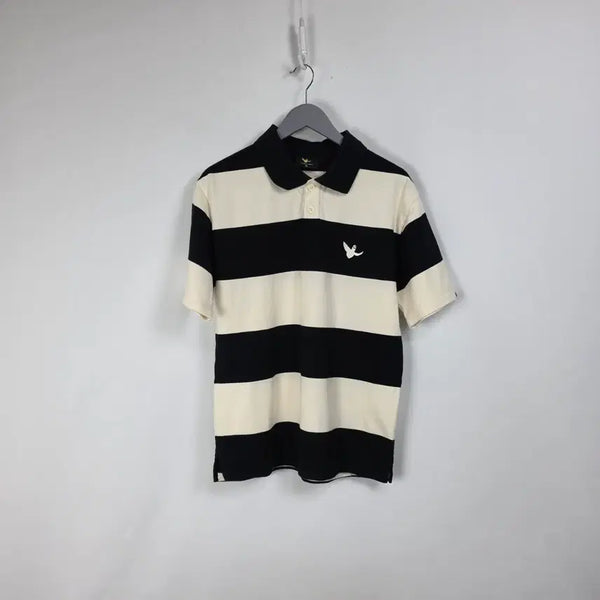 [BUNJANG] Want It Isn't Black Ivory Striped Short-Sleeve Polo Shirt (Men's 95-100) / 원트잇이즌트 블랙 아이보리 단가라 반팔 카라티 남 95-100. 260804
