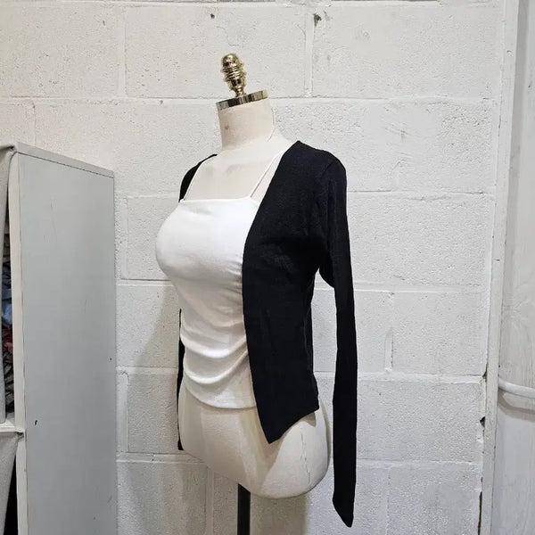 [BUNJANG] Open Crop Cardigan Long Sleeve - Black / 오픈 크롭 가디건 가벼운재질의 긴팔- 블랙