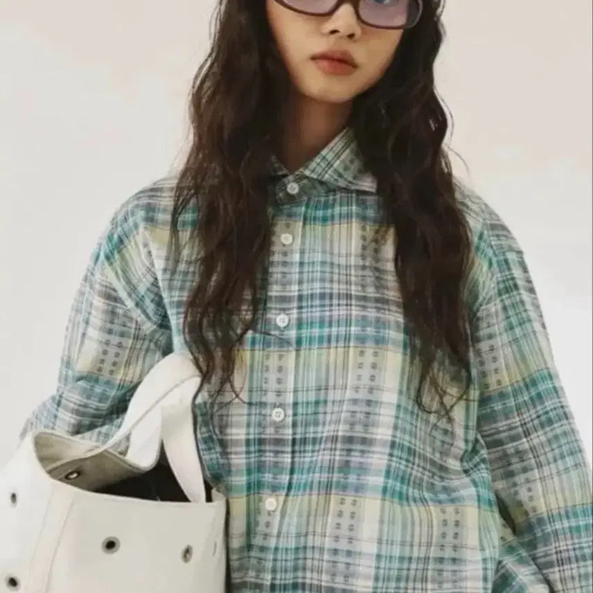 [BUNJANG] Please Project Floral Check Shirt Green / 플리즈프로젝트 플로럴 체크 셔츠 그린