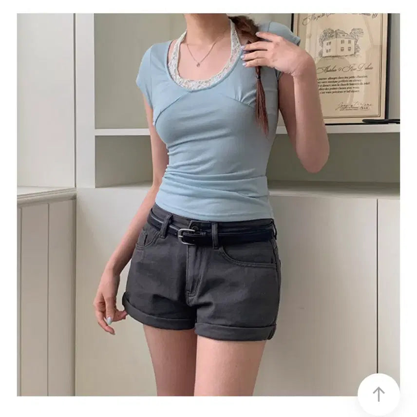 [BUNJANG] Lace Short Sleeve T-Shirt / 레이스 반팔