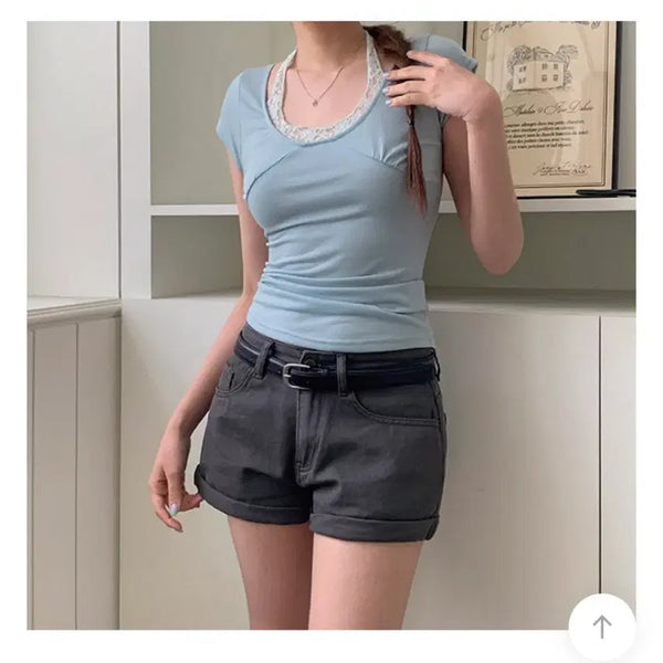 [BUNJANG] Lace Short Sleeve T-Shirt / 레이스 반팔