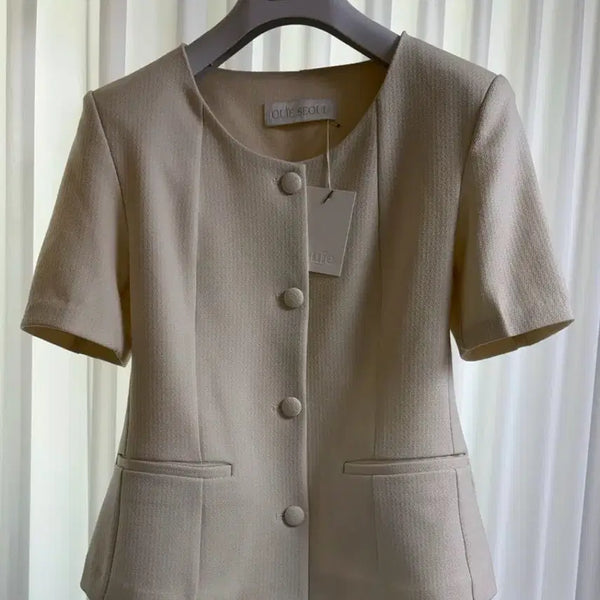 [BUNJANG] WUI Summer Tweed Scoop Neck Jacket Cream Ivory / 우이 썸머 트위드 스쿱넥 자켓 크림아이보리