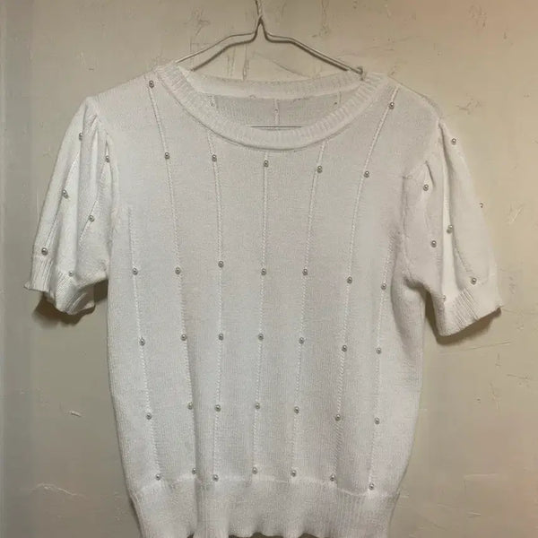 [BUNJANG] Pearl Short Sleeve Knit Top / 진주 반팔 니트