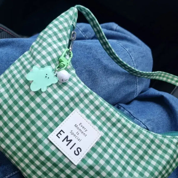 [BUNJANG] EMIS Checkered Shoulder Bag Green / EMIS 체크무늬 숄더백 그린