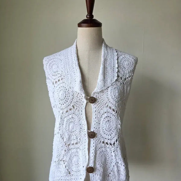 [BUNJANG] White Crochet Knit Vest / 세일)화이트 크로쉐 니트 베스트 조끼