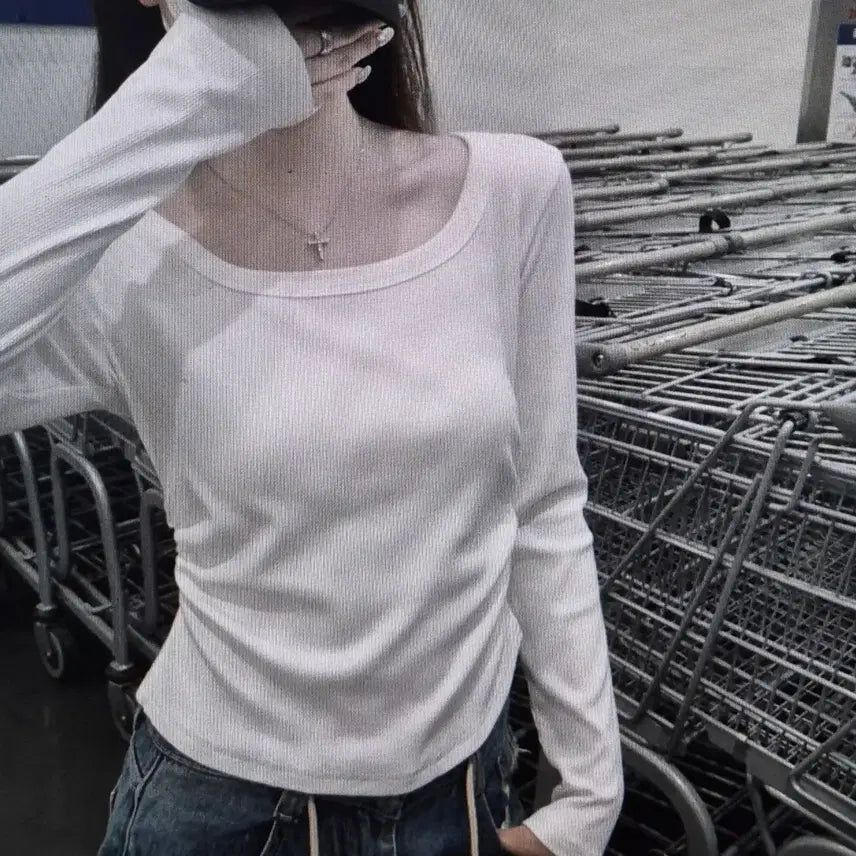 [BUNJANG] Long Sleeve Shirring T-Shirt - 4 Colors Available / (해외배송)긴팔 셔링 티셔즈 4컬러