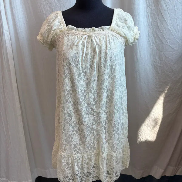 [BUNJANG] Lace Short Sleeve Long Blouse (M) / 레이스 반팔 롱블라우스(M)