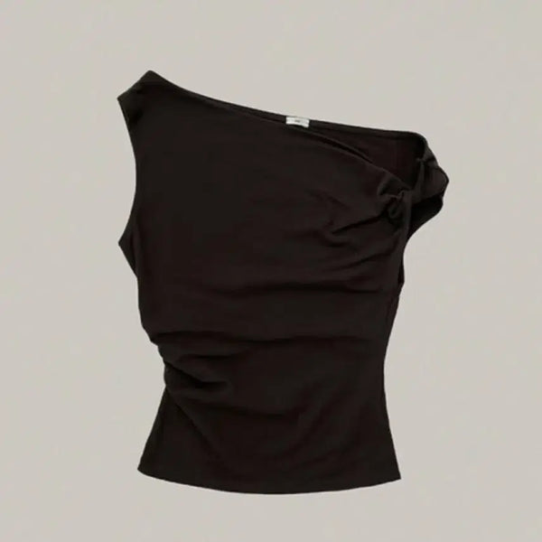 [BUNJANG] Agust Unbalanced Sleeveless Brown T-shirt / 어그스트 언발란스 슬리브리스 브라운 티셔츠