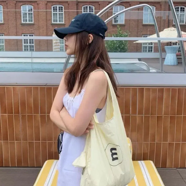 [BUNJANG] Minitmute Reusable Bag Yellow & Pale Blue Exclusive Pouch Set / 미닛뮤트 minitmute 리유저블백 에코백 장바구니 옐로우&대구 팝업 한정 파우치 키링 페일블루 세트