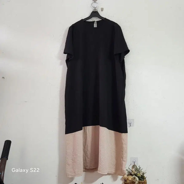 [BUNJANG] Color Block One-Piece Dress Black & Beige / 블랙 앤 베이지 배색 원피스