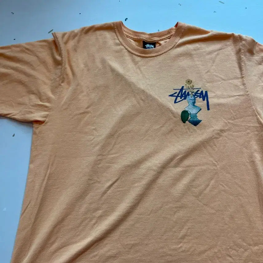 [BUNJANG] Stussy Flower Shakespeare Short Sleeve T-Shirt (Peach / XL) / 스투시 플라워 셰익스피어 반팔 티셔츠(피치/XL) 저렴하게 판매해요!
