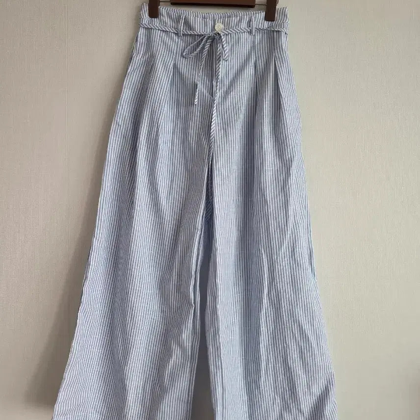 [BUNJANG] Blue Stripe Wide Leg Pants with Drawstring Waist / 스트라이프 와이드 팬츠