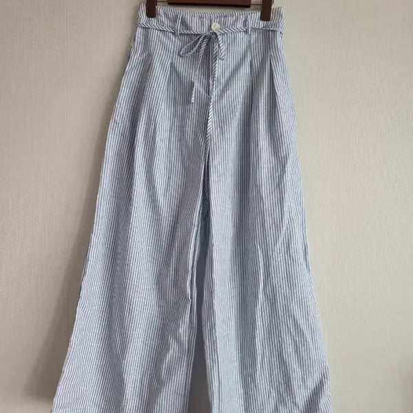 [BUNJANG] Blue Stripe Wide Leg Pants with Drawstring Waist / 스트라이프 와이드 팬츠