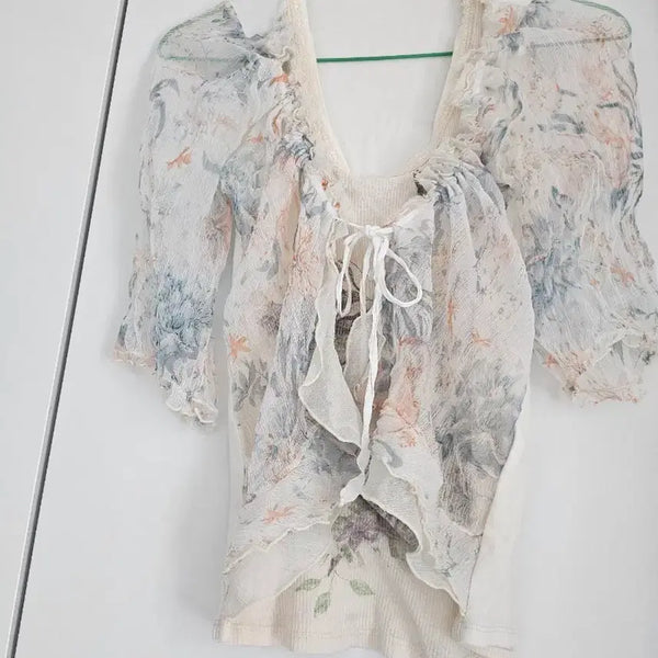 [BUNJANG] BNX Women's Floral Pattern See-Through Blouse / BNX 여성 블라우스 플라워 패턴 시스루