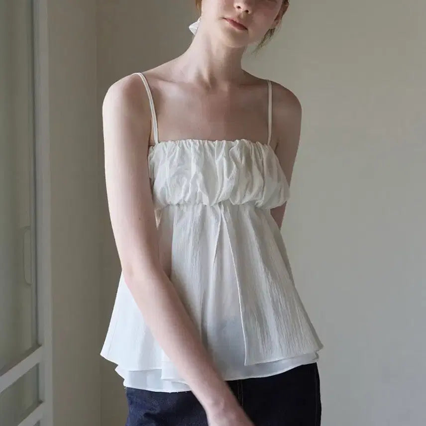 [BUNJANG] Soir Layered Shirring Blouse White / (새상품) 쏘이르 레이어드 셔링 블라우스 layered shirring blouse