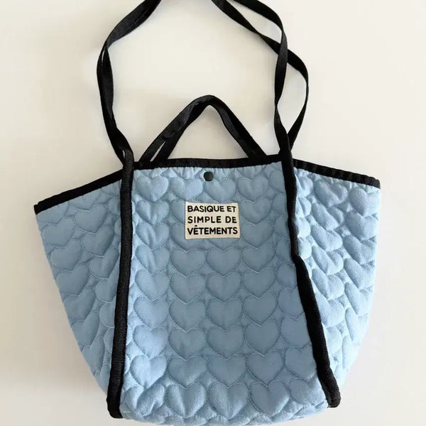 [BUNJANG] Heart Quilted Eco Bag Shoulder Tote Bag / 하트누빔 에코백 숄더백 토트백 여름 가방 퀄팅 데일리백 여자 여성 블루 비치백