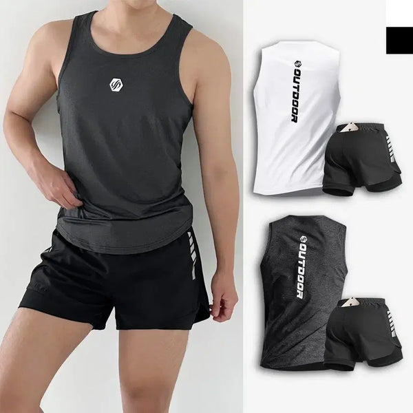 [BUNJANG] Men's Ice Sleeveless Shorts Set / 남자 아이스 나시 반바지 러닝 헬스복