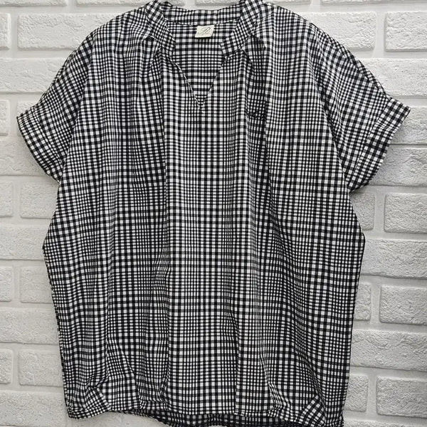 [BUNJANG] Check Pattern Short-Sleeve Blouse / A4922  체크 반팔 티 블라우스