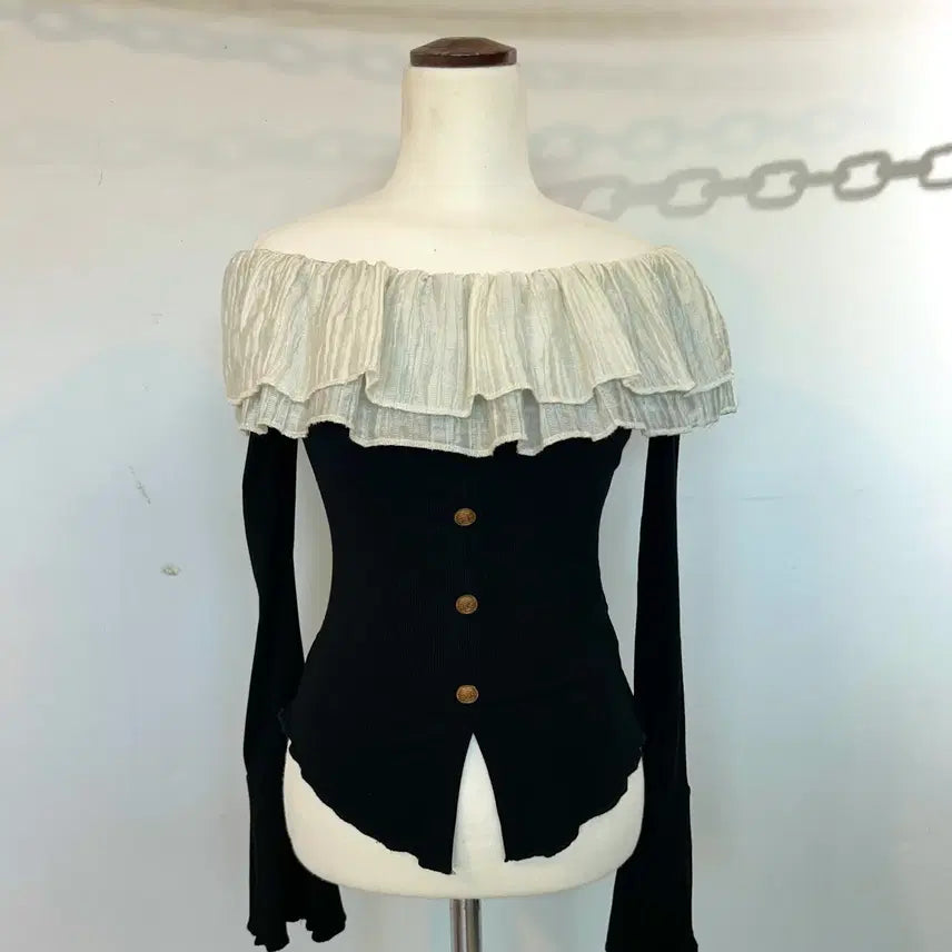 [BUNJANG] Goth Lolita Darkwear Ruffle Two-Way Top / 고스 로리 다크웨어 러플 투웨이 탑