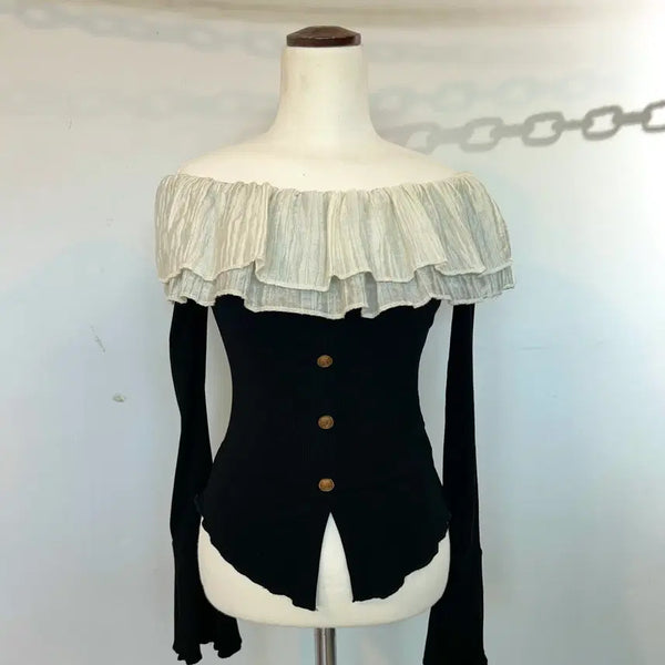 [BUNJANG] Goth Lolita Darkwear Ruffle Two-Way Top / 고스 로리 다크웨어 러플 투웨이 탑