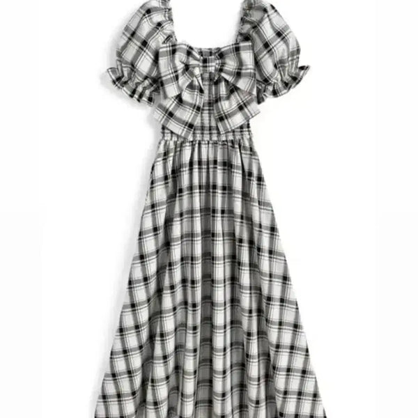 [BUNJANG] GRL Check Ribbon Long Dress / GRL 그레일 체크 리본 롱원피스
