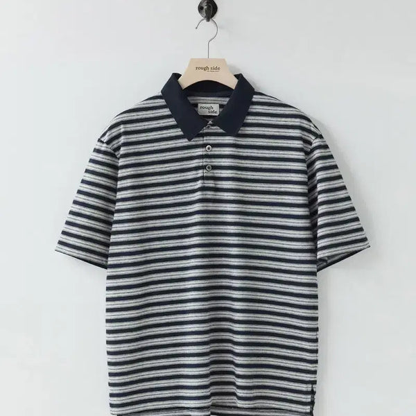 [BUNJANG] Roughside Multi Stripe Polo Shirt Navy / [3] 러프사이드 멀티 스트라이프 폴로 셔츠 네이비