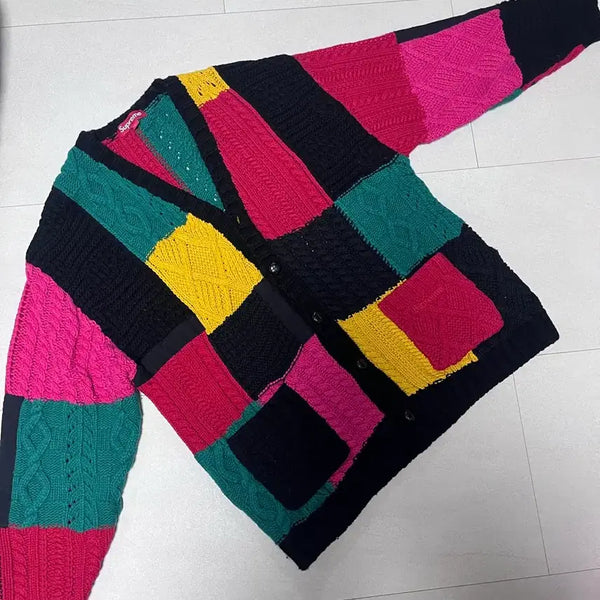 [BUNJANG] Supreme Patchwork Cable Knit Cardigan Black L / 슈프림 패치워크 케이블 니트 가디건 L판매합니다