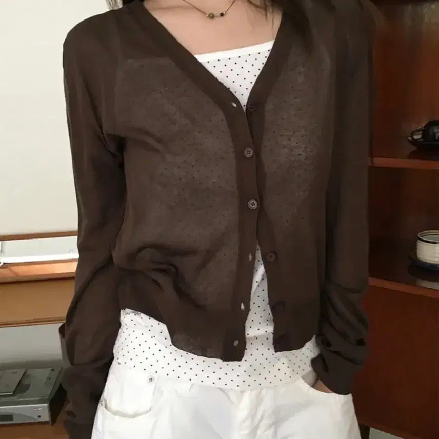 [BUNJANG] V-Neck Summer Cardigan Brown / 브이넥 여름 가디건 브라운