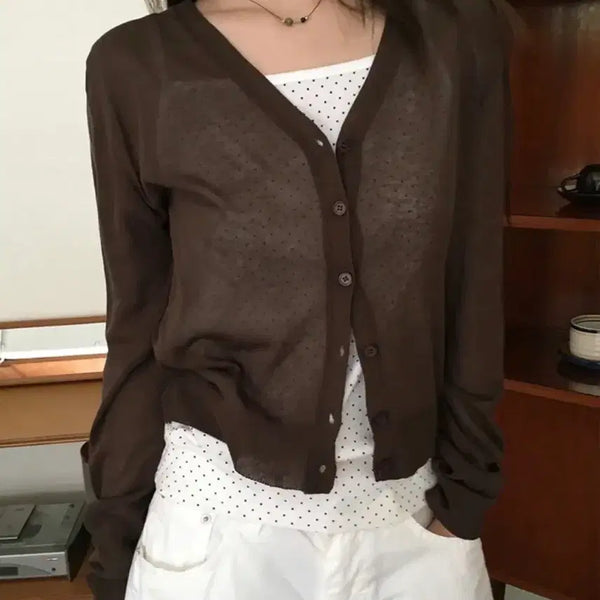 [BUNJANG] V-Neck Summer Cardigan Brown / 브이넥 여름 가디건 브라운
