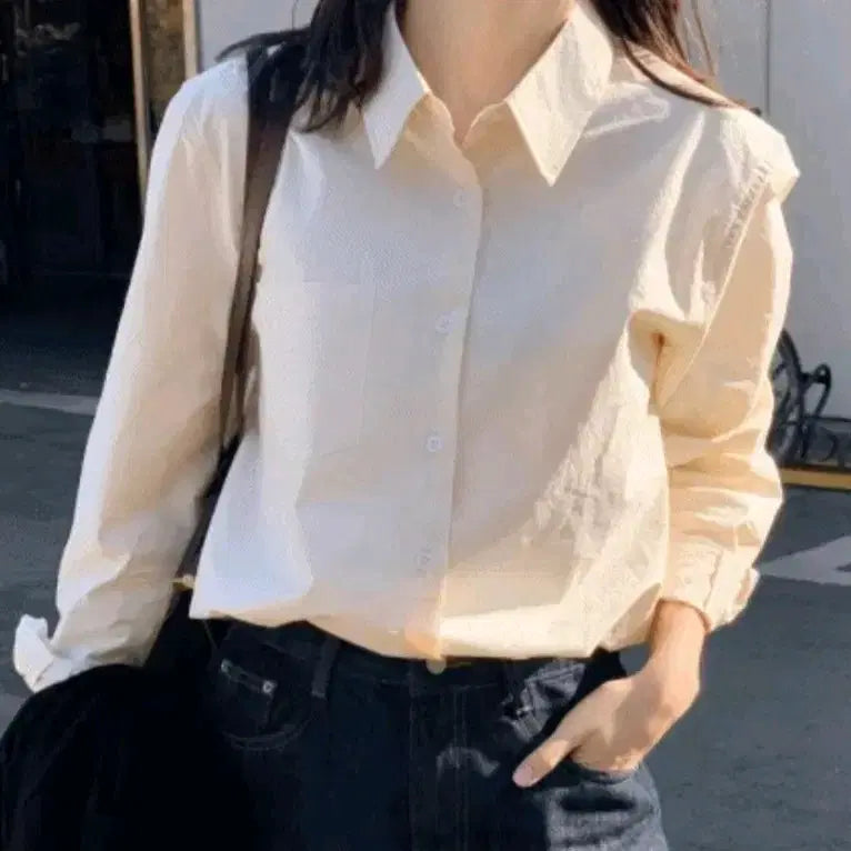 [BUNJANG] 98°C Edge Basic Standard Shirt Buttercream / 새상품) 98도씨 엣지 베이직 스탠다드 셔츠 버터크림