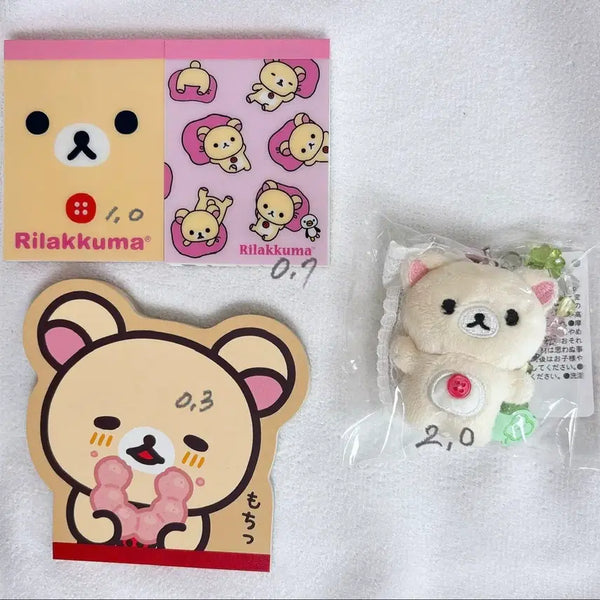 [BUNJANG] Rilakkuma 10th Anniversary Korilakkuma & Kiiroitori Keychain, Memo Pad, and Stickers / 코구마 10주년 키링 리락쿠마 차이로이코구마 코리락쿠마 메모지 스티커 문구 키링