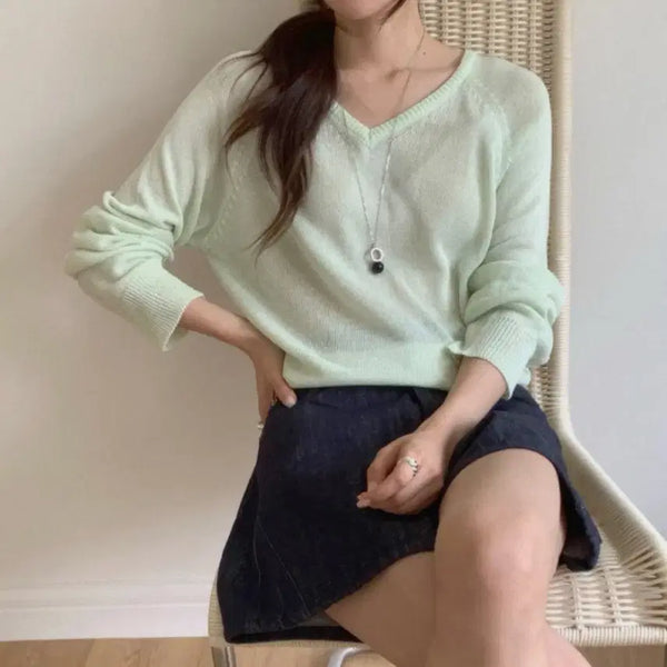 [BUNJANG] Wologu Sera V-Neck Knit Navy / 원로그 세라 브이넥 니트