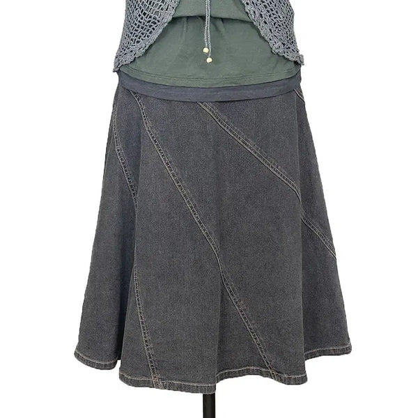 [BUNJANG] Japanese Vintage Goard Stitch Long Skirt Charcoal Grey Mori Girl Y2K Hippie Ethnic / 일본빈티지 고어드스티치 롱스커트치마 흑청차콜그레이 모리걸갸루y2k히피에스닉